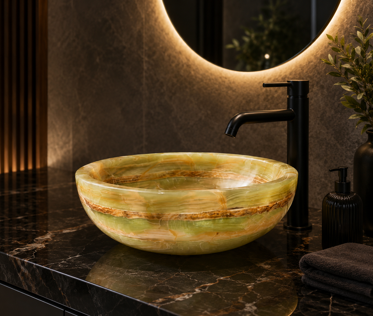 Handcrafted Natural Onyx Marble Vessel Sink – Luxury Bathroom Vanity Basin, 16" x 16" x 6"