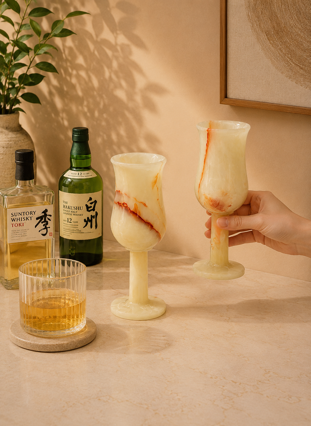 Handcrafted Onyx Marble Champagne Glass – Premium Natural Stone Drinkware (8" H x 3" W)