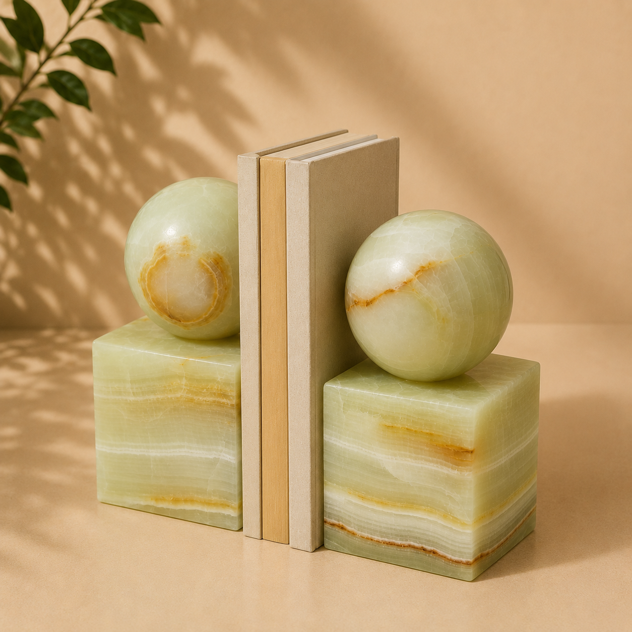 Handcrafted Natural Onyx Marble Bookends - Luxury Stone Book Ends for Home & Office Décor | 6.5" H