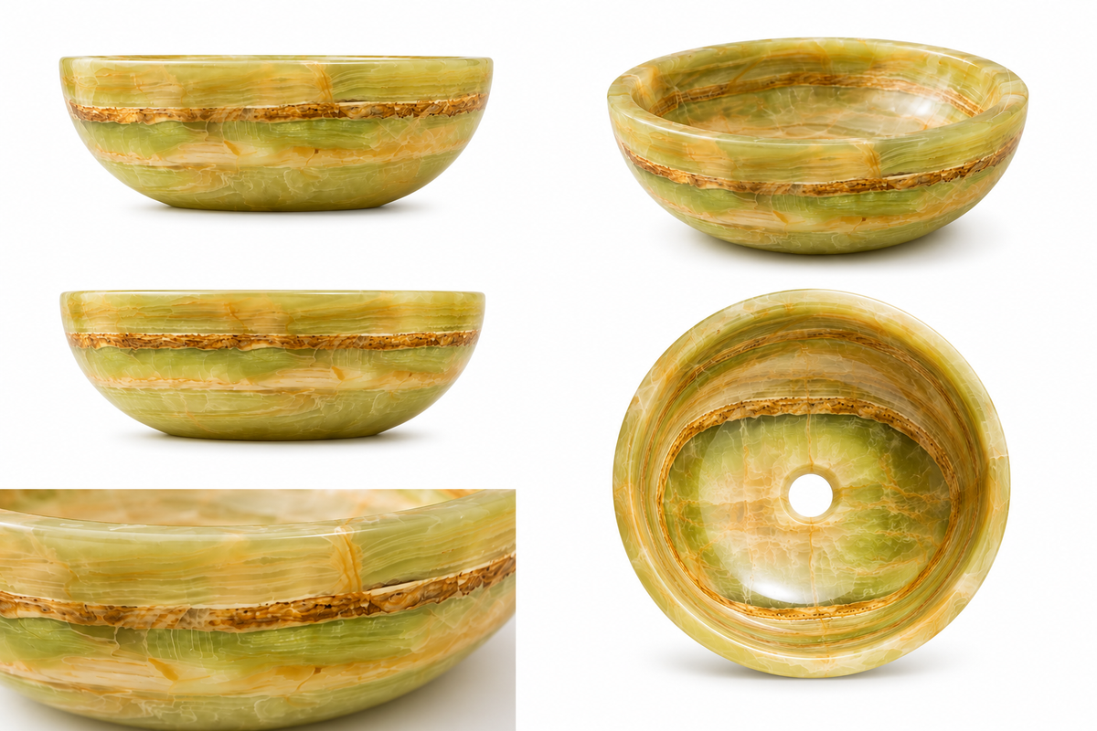 Handcrafted Natural Onyx Marble Vessel Sink – Luxury Bathroom Vanity Basin, 16" x 16" x 6"